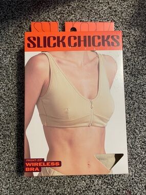 Front zip wireless bra -beige